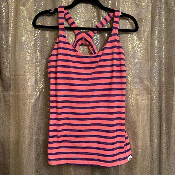 The North Face Pink Blue Striped Athletic Racerback Tank Top Large - Picture 1 of 6